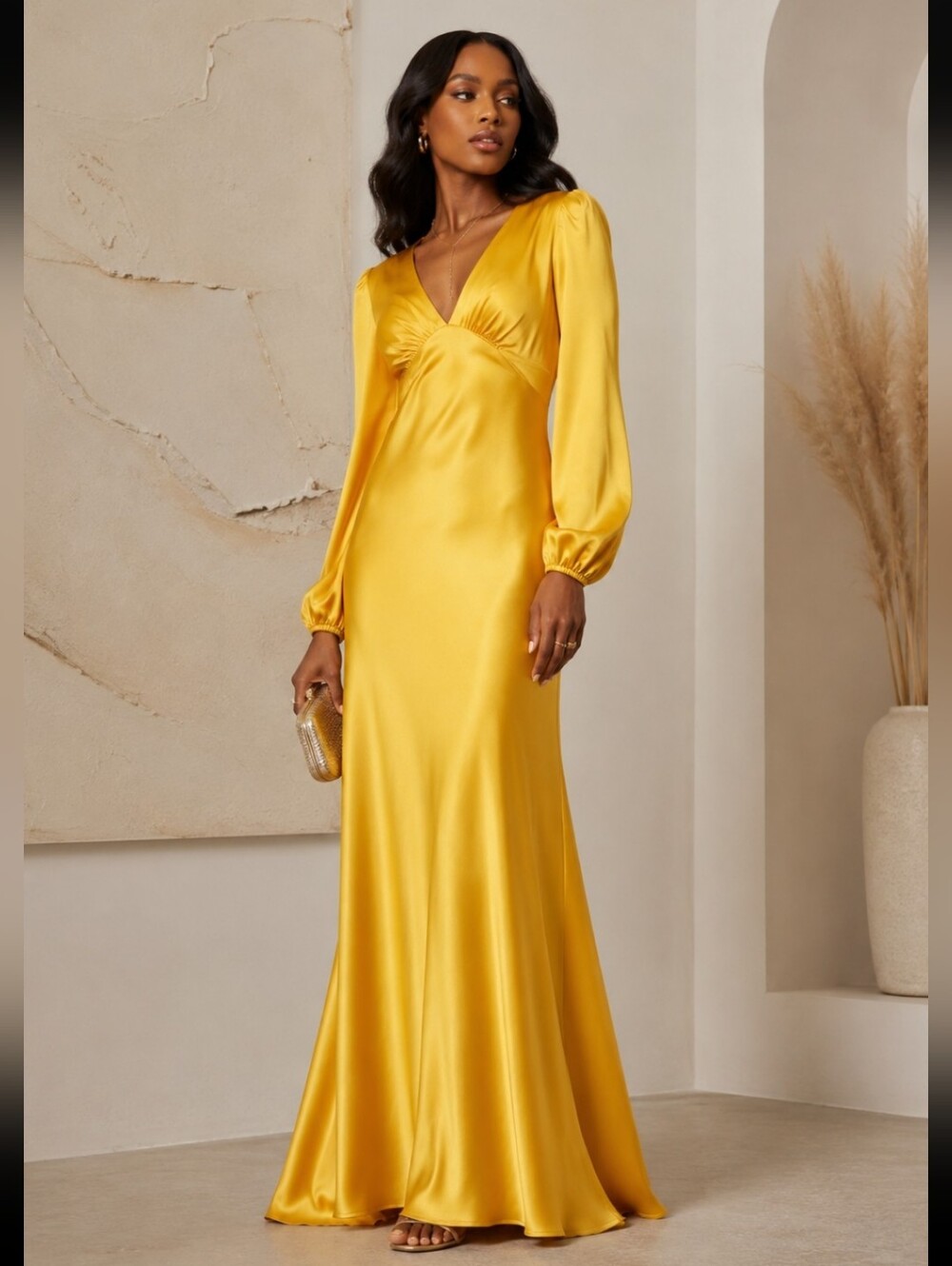 Mac Duggal Elegant Yellow Long Sleeve Dress